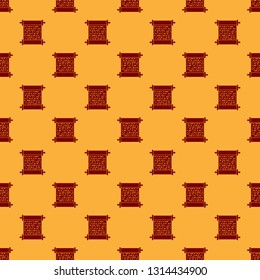 Red Paper scroll icon isolated seamless pattern on brown background. Canvas scroll sign. Flat design. Vector Illustration
