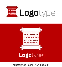 Red Paper scroll icon isolated on white background. Canvas scroll sign. Logo design template element. Vector Illustration