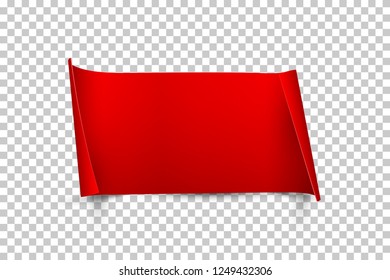 Red paper sheet with curled edges isolated on transparent background. Vector design element