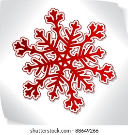Red paper snowflake over blank paper sticker (vector)