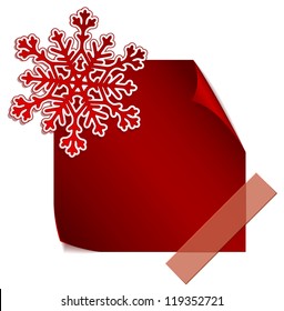 Red paper snowflake over red paper sticker. Vector eps10.