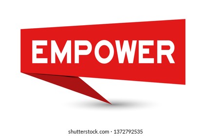 Red paper speech banner with word empower on white background (Vector)