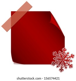 Red paper sticker with snowflake . Vector EPS10.