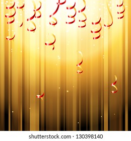 Red paper streamers over bright golden background