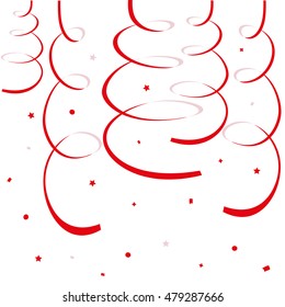  Red paper streamers and  serpentines  isolated on white background