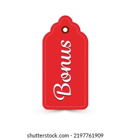 Red paper tag with bonus symbol isolated on white background - vector