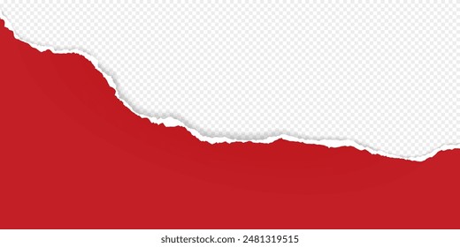 Red paper with torn edge and soft shadow is on white squared background for text or ad.