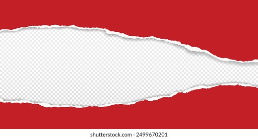 Red paper with torn edge and soft shadow is on white squared background for text or ad.