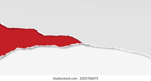 Red paper with torn edge and soft shadow is on white squared background for text or ad.