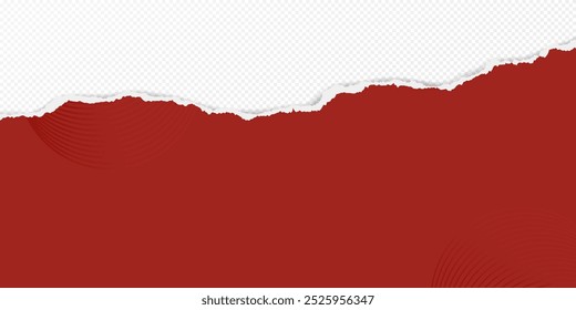Red paper with torn edge and soft shadow is on white squared background for text or ad.