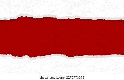 Red paper torn in half on a white background.