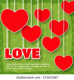 Red paper vector hearts background. Valentine's day card