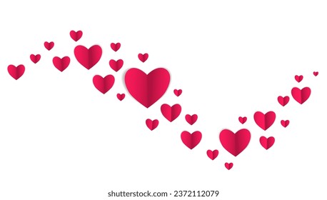 Red paper vector hearts in an envelope, valentine for valentines day. Card, postcard, invitation, template, design element on white background