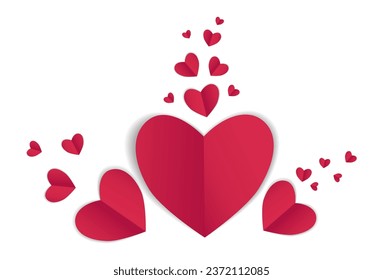 Red paper vector hearts in an envelope, valentine for valentines day. Card, postcard, invitation, template, design element on white background