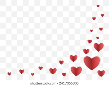 Red paper vector hearts in an envelope, valentine for valentines day. Card, postcard, invitation, template on transparent background