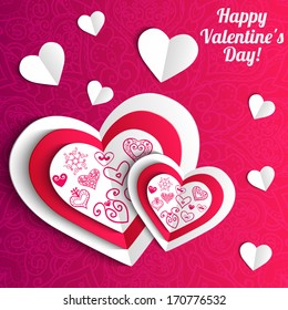 Red paper vintage hearts. Valentines day background