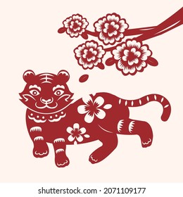 Red papercut Chinese zodiac sign year of tiger Vector
