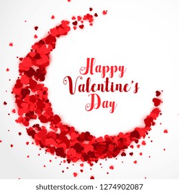 red papercut hearts in cresent shape valentines day background