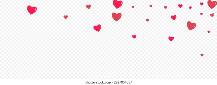 Red Papercut Vector Panoramic Transparent Backgound. Falling Hearts Pattern. Maroon Color Wedding Confetti Template.