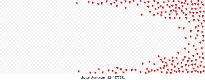 Red Papercut Vector Panoramic Transparent Backgound. Fly Hearts Frame. Maroon Color Love Heart Wallpaper.