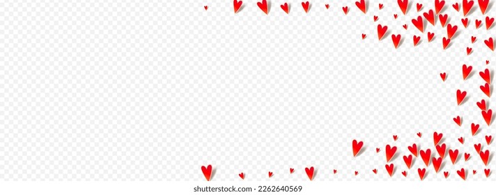 Red Papercut Vector Panoramic Transparent Backgound. Fly Hearts Frame. Maroon Color Cut Confetti Illustration.