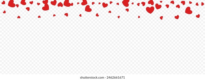 Red Papercut Vector Panoramic Transparent Backgound. Happy Hearts Postcard. Pink Romantic Confetti Pattern.