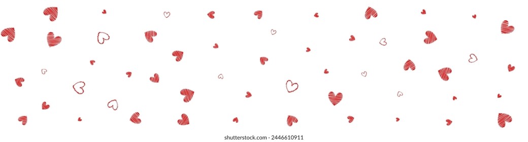 Red Papercut Vector Panoramic White Backgound. Wedding Confetti Card. Pink Fly Heart Frame.