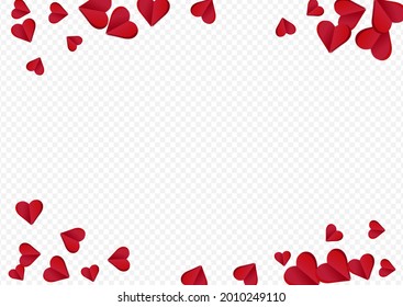 Red Papercut Vector Transparent Backgound. Wedding Confetti Card. Burgundy Fly Heart Postcard.