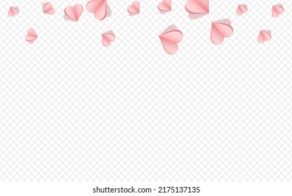 Red Papercut Vector Transparent Backgound. Visual Hearts Texture. Burgundy Happy Confetti Border.