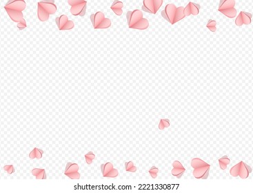 Red Papercut Vector Transparent Backgound. Romance Hearts Wallpaper. Pink Falling Heart Pattern.