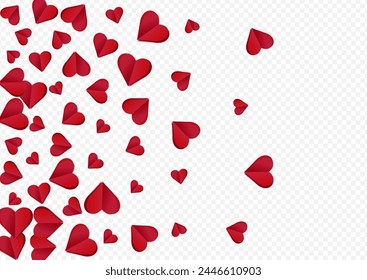 Red Papercut Vector Transparent Backgound. Falling Confetti Card. Burgundy Birthday Heart Design.