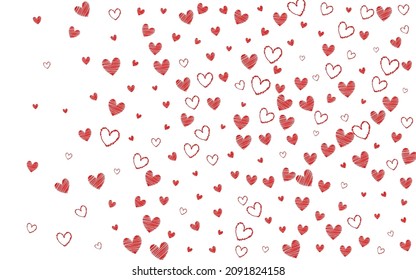 Red Papercut Vector White Backgound. Valentine Hearts Illustration. Maroon Color Decoration Confetti Border.