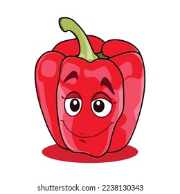 Red Paprika Cartoon Character. Vector Illustration Isolated on White Background