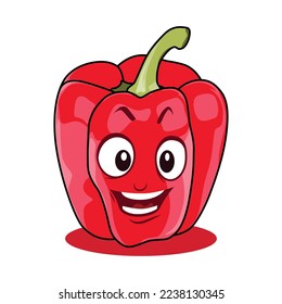 Red Paprika Cartoon Character. Vector Illustration Isolated on White Background