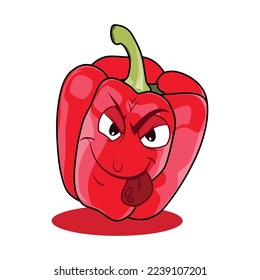 Red Paprika Cartoon Character. Vector Illustration Isolated on White Background