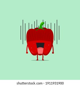 Red paprika character frightened isolated on a green background. Red paprika character emoticon illustration