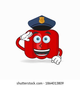 The Red paprika mascot character becomes a policeman. vector illustration