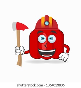The Red paprika mascot character becomes a firefighter. vector illustration