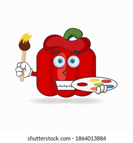 The Red paprika mascot character becomes a painter. vector illustration