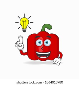 Das rote Paprika-Maskottchen mit einem Ausdruck bekommt eine Idee. Vektorgrafik