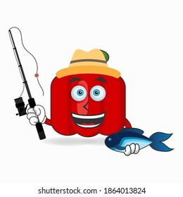 The Red paprika mascot character is fishing. vector illustration