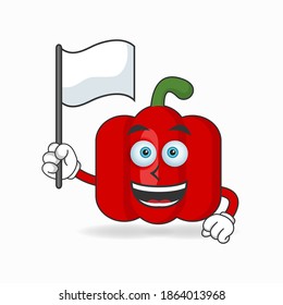 Red paprika mascot character holding a white flag. vector illustration