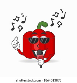 The Red paprika mascot character is singing. vector illustration