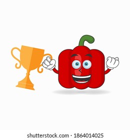 Red paprika mascot character with a trophy in right hand. vector illustration