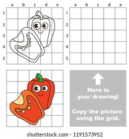 Red Paprika vegetable slice smile funny, the educational game with simple game level. Copy the picture.