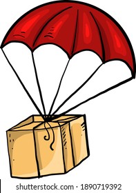 roter Fallschirm, Illustration, Vektorgrafik auf weißem Hintergrund.
