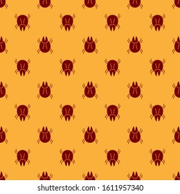 Red Parasite mite icon isolated seamless pattern on brown background.  Vector Illustration