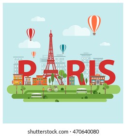 Red paris city sign abstract sign with Eiffel tower on paris background vector illustration 