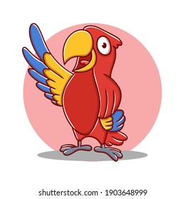 Red Parrot Cartoon Vector Illustration. Sparrow Bird Mascot Logo. Lovebird Icon Character Kids Drawing Element
