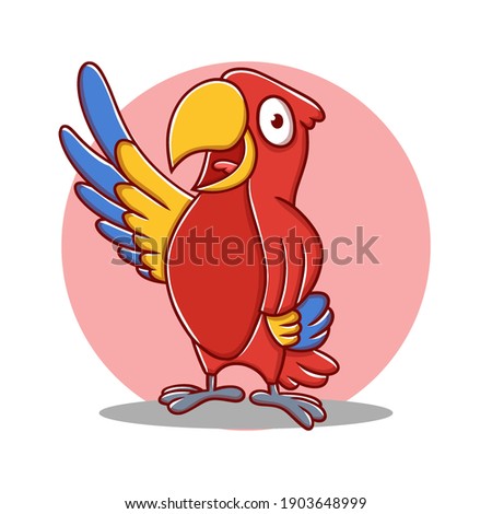Red Parrot Cartoon Vector Illustration. Sparrow Bird Mascot Logo. Lovebird Icon Character Kids Drawing Element
